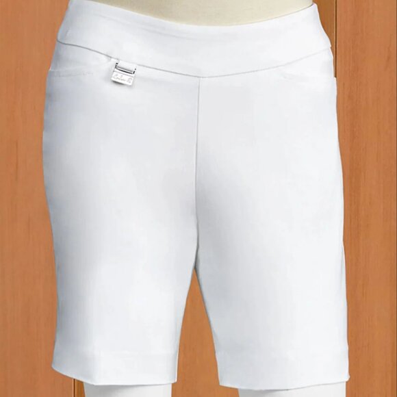 Lulu-B Ladies White Pull On Bangladine 10" Inseam Bermuda Shorts with Side Slit - Picture 3 of 3